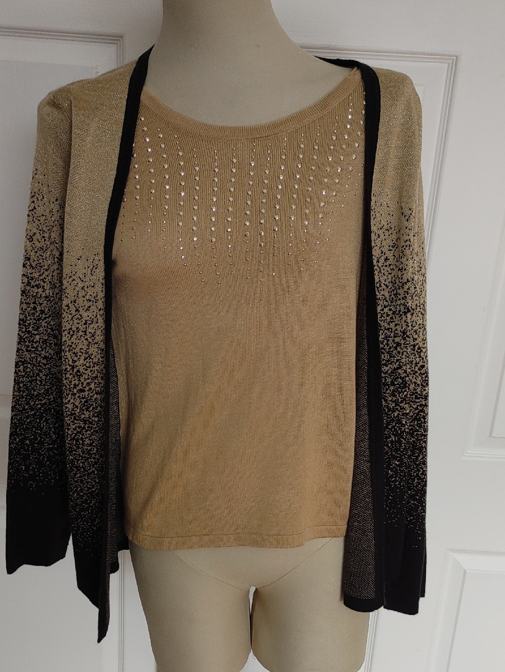 Women's Beige Ombré Cardigan and Embellished Shell Set